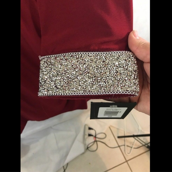 NWT Marina Embellished Drape Back‎ Jersey Cocktail Dress Red [SZ 20W ] - Picture 5 of 8